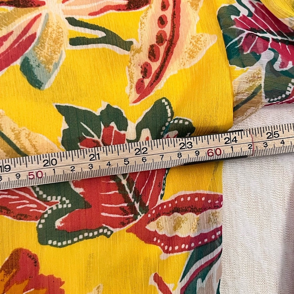 Pilcro Anthropologie Yellow Floral Blouse XL Sheer Button Front Long Sleeve - Picture 11 of 11